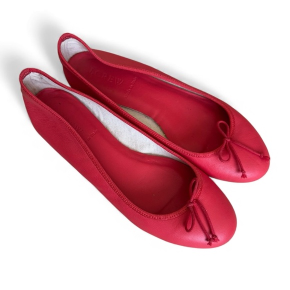 J. Crew Italian Leather Classic Ballet Flats Bow Detail Christmas Preppy Red 6 - Picture 3 of 9